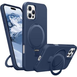 Liquid Silicone Case for iPhone 16 Pro Max with Magnetic Ring Stand, Military Grade Shockproof Protection, Anti-Scratch Microfiber Lining Covers for iPhone 16 Pro Max, Dark Blue