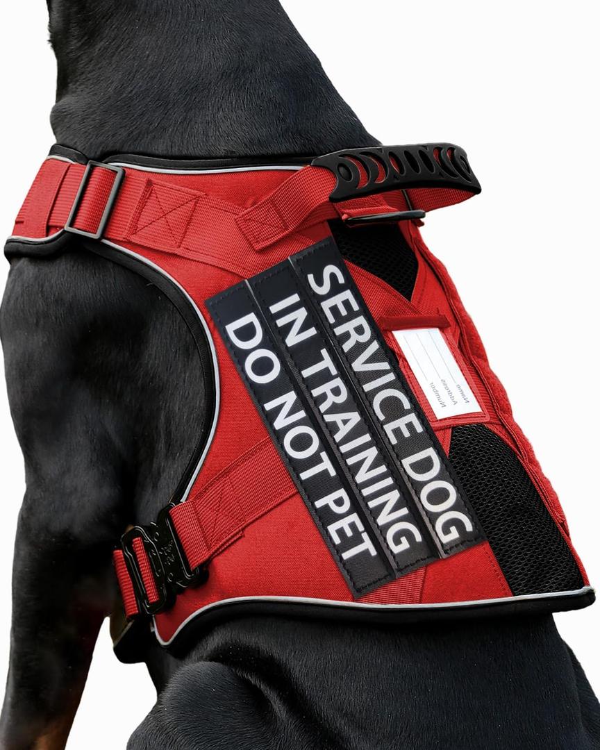 Reflective No Pull Service Dog in Training Vest Harness for Medium Large Dogs, Red Metal Buckles Front Clip Comfort Padded Adjustable Dog Harness with Do Not Pet Patches for Training Walking (Medium (45-75 lbs)