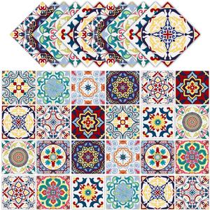 24 PCS(4"x4") Retro Mexican Tile Sticker Peel and Stick Wall Tiles Decals Talavera Tile Kitchen Backsplash Boho Stick on Cover Up Stickers Waterproof Murals