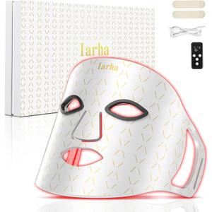 LED Light Therapy Mask - 4 Colors LED Face Mask Light Therapy with Timing Function, LED face Mask Light Therapy at Home 240 LED Beads (White+Silver)