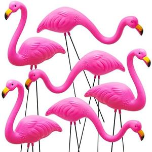 JOYIN Set of 2 Small Pink Flamingo Yard Ornament Stakes Mini Lawn Plastic Flamingo Statue with Metal Legs for Sidewalks, Outdoor Garden Decoration, Luau Party, Beach, Tropical Party Decor, 2 Styles