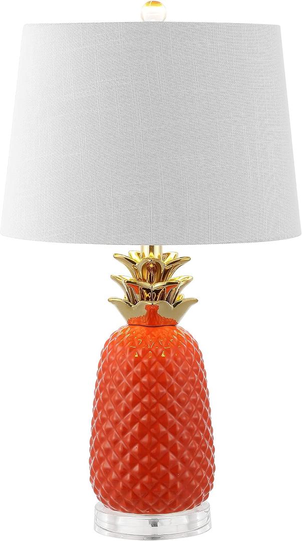 JONATHAN Y 23" Orange/Gold Pineapple Ceramic Table Lamp for Bedroom Decor, Modern Whimsical Bedside Nightstand Lamp with White Linen Drum Shade and LED Bulb (JYL4019E)