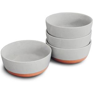 Mora Ceramic Flat Bowls Set of 4-25 oz- For Soup, Salad, Rice, Cereal, Breakfast, Dinner, Serving, Oatmeal, etc - Microwave, Dishwasher and Oven Safe Porcelain Bowl for Eating and Kitchen- Earl Grey