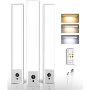 EZVALO 3 Pack Under Cabinet Lighting, 2400mAh Rechargeable Motion Sensor Light, 10inch Magnetic Closet Lights with Dimmable & 3 Color Temps, Wireless Motion Activated Lights with Remote for Kitchen