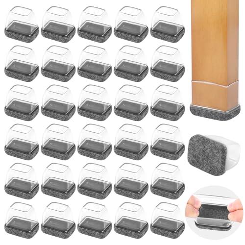 Small Rectangle Silicone Chair Leg Caps with Felt Pads, 32PCS Rectangular Chair Leg Floor Protectors for Hardwood Floors, Clear Chair Leg Covers to Protect Floors, Fit Length 0.9"-1.3" Width 0.6"-0.8"