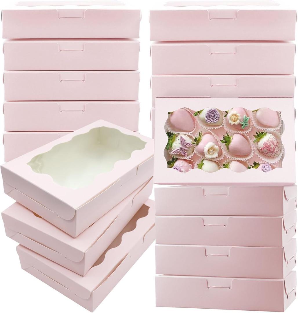 YankMooM Cookie Boxes with Window Pink Bakery Boxes 7 x 4.3 x 1.5 Inch Paperboard Treat Boxes for Cookies, Donuts, Pastry, Strawberries, Macarons(20PCS)