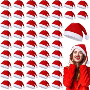 ANVAVO 50 Pieces Christmas Santa Hats Bulk Red Christmas Hats with White Cuff Non-Woven Fabric Xmas Decorative Hat for Adult