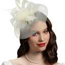 Cizoe Tea Party Fascinator Hats for Womens 50s Headwear with Veil Flower Cocktail Wedding Church Derby Hat (White)