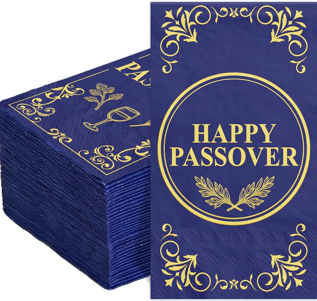 Fancy Land 100 Pcs Passover Napkins Jewish Festival Pesach Disposable Paper Guest Happy Passover Napkins for Seder Bathroom Kitchen Table Decorations