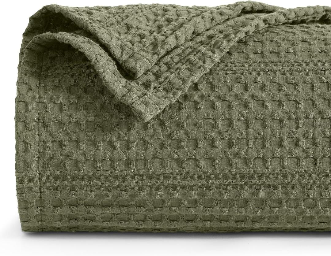 PHF Lightweight Waffle Weave Blanket Twin Size 66"x 90", Soft Woven Summer Blanket for Hot Sleepers - Aesthetic Home Decor for Couch Bed Sofa, Pet Friendly, Olive Green