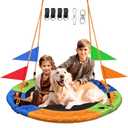 48 Inch Tree Swing for Kids Outdoor Spider Web Tree Swing,1000Lb Weight Capacity，900D Oxford Waterproof with Handles, with 71" Detachable Nylon Rope Swivel for Backyard, Playground (48Inch-3Colors)