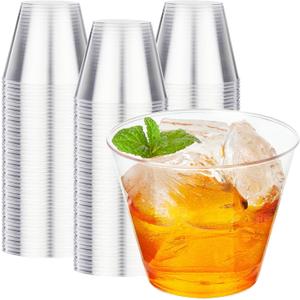 RACETOP 200 Pack 9 oz Clear Plastic Cups for Party, Disposable Clear Cup, Disposable Cups, Wine Glasses Cups, Plastic Cocktail Glasses