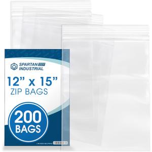 Spartan Industrial - 12 X 15 (200 Count) 2 Mil Clear Reclosable Zip Plastic Poly Bags with Resealable Lock Seal Zipper