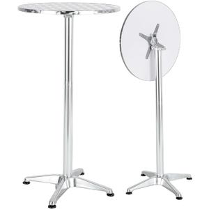 BTEXPERT Aluminum Indoor Outdoor 23.75" Round Restaurant Bar Height 45" Table flip top, Patio Stainless Steel Silver Furniture 25.75" Base