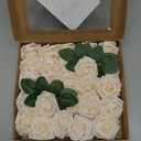 Ling's moment Artificial Flowers 25Pcs Glowing Cream Roses Decor w/Stems,3" DIY Foam Floral for Wedding Bouquet/Centerpieces, Outdoors Party Backdrop, Room/Table, and Garden/Pot Decorations