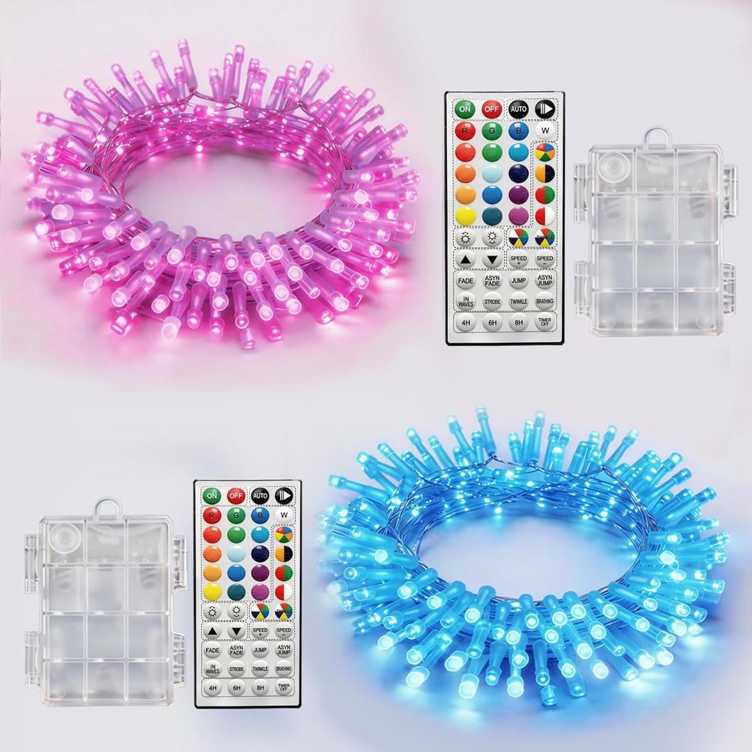 Solhice 2 Pack 16ft Battery Operated Christmas Lights Color Changing with Remote, Each 40 LEDs Mini Fairy Light, Twinkle String Lights for Outdoor Indoor Bedroom Garden Decor