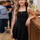 EXARUS Girls Dress Summer Teen Vacation Sundress Casual Beach Dance Party | Tween Spaghetti Strap Sleeveless Mini Dresses Square Neck Ruffle Hem Flowy Ruched Homecoming Back to School 10Y (Black)