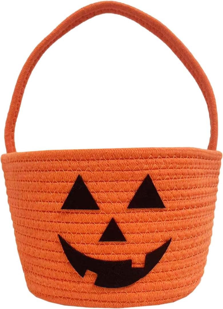 USIX Halloween Decor Basket, Halloween Candy Storage Server, Trick or Treat Woven Pumpkin Candy, Boo Spooky Baskets, Jack O Lantern Baskets for Candies Storage Gift Baskets (Orange)