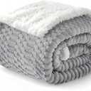 Sherpa Throw Blanket for Couch Flannel Cozy Soft Thick Blanket Warm Twin Blanket for Bed Fleece Home Decor Gifts, Z01  Light Grey, 60"*80"