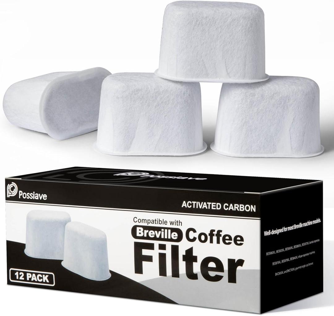 Possiave 12-Pack Charcoal Water Filters Compatible with Breville BWF100 Machines, Breville Espresso Machine Water Filter Replacement