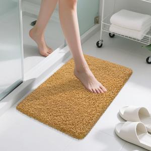 Bathroom Rugs Non Slip 30"x20", Absorbent Bath Mats Quick Dry, Shaggy Microfiber Bath Rugs, Extra Soft Plush, Machine Washable Bath Mats for Bathroom Floor, Tub and Shower, Khaki