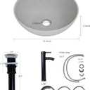 Design Vessel Sink Concrete Bathroom Sink above Counter Small Vessel Sink Bathroom Sink Bowl Countertop Modern Sinks with Faucet and Drain Combo 15.7" Round Gray