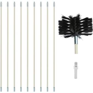 12 Feet Stove Pipe Clean Brush Extension Rods Flexible Fireplace Chimney Brush Stove Pipe Brush Rod Rotary Air Duct Dryer Vent Cleaner Rods Flue Brush Chimney Sweep Kit with Brush Head