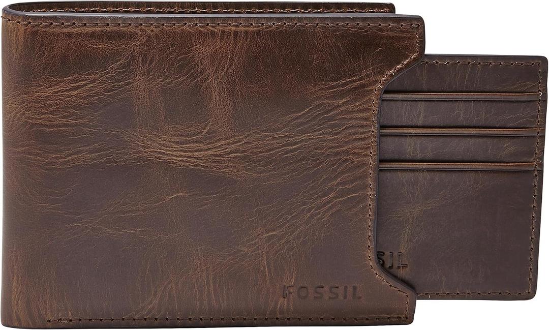 Fossil Men's Leather Bifold Sliding 2-in-1 with Removable Card Case Wallet for Men (Derrick Dark Brown)