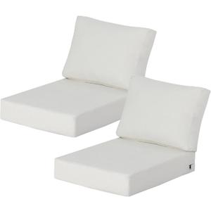21.5x25.5 Inch Outdoor Deep Seat Cushions Set of 2,Thick High-Density Foam, Water-Resistant, Piped Edges & YKK Hidden Zipper for Patio Furniture,Almond, 21.5"x25.5"x5.3" 2sets