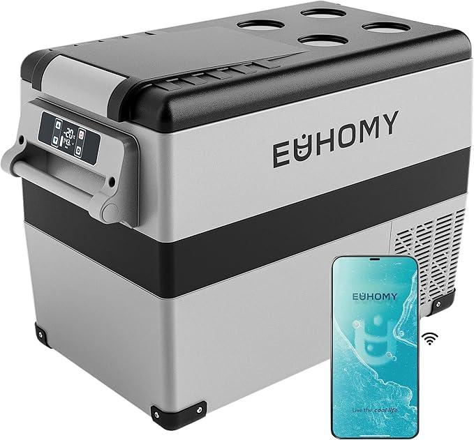 EUHOMY 12 Volt Refrigerator, 48QT(45L) Electric Cooler, 12V Fridge APP Control, 12V Cooler -4℉~68℉, Portable Freezer 12/24V DC 100-240V AC for Camping, Travel, Truck, Home