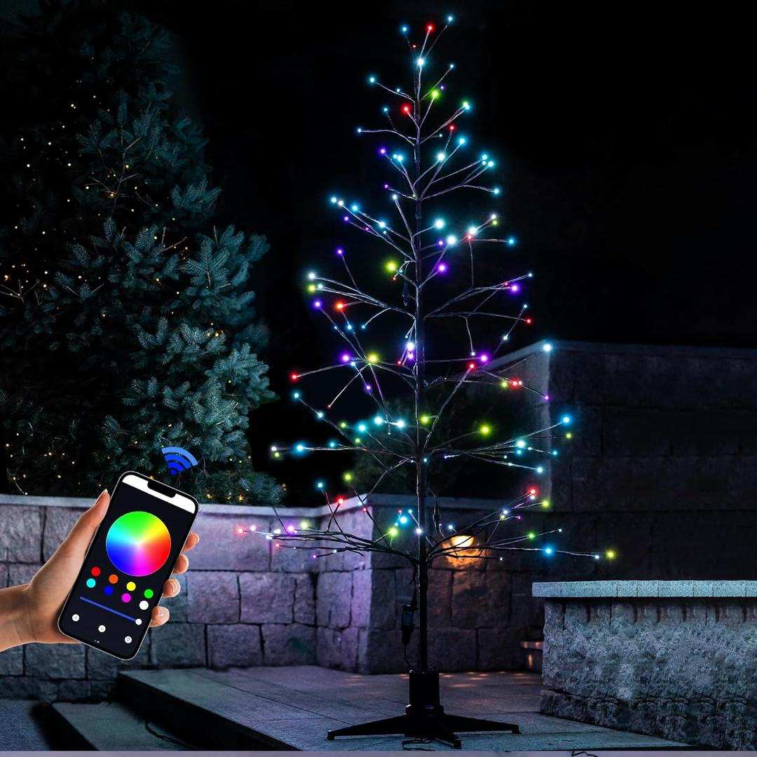 6.5FT LED Pre-Lit Artificial Tree with 153 Lights Warm and RGB, Indoor Outdoor Patio Decor, 360 Rotating Stand Displays, Easy Pop-Up Assembly, Outdoor Lighted Holiday Displays (40"D x 40"W x 78"H)