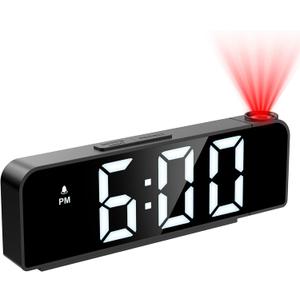 JXTZ Projection Alarm Clock, Alarm Clocks with Projection on Ceiling with 7.9" Large Display, LED Digital Clock with 4 Level Brightness, Snooze, Night Mode, Temperature, Clock for Bedroom Living Room (Black-white)