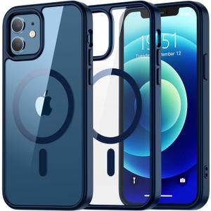 SUPFINE Magnetic for iPhone 12 Case,iPhone 12 Pro case, [Compatible with MagSafe][Clear Hard Back with Soft TPU Bumper][12FT Military Grade Drop Protection] Shockproof Phone Case, Clear Sapphire Blue