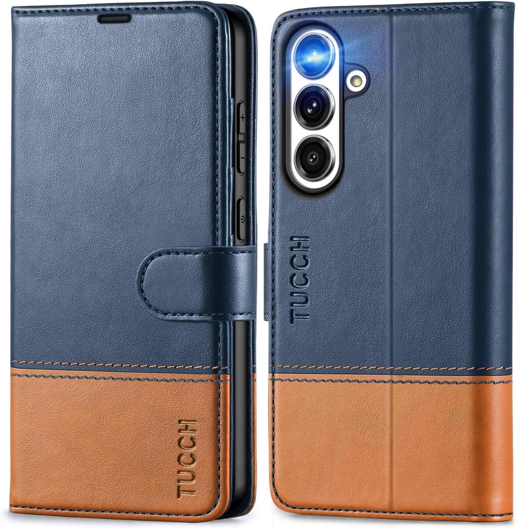 TUCCH Case Wallet for Galaxy S25 Plus, PU Leather Magnetic Kickstand [RFID Blocking] Card Slot Folio Flip Cover with [TPU Shockproof Interior Case] Compatible with Galaxy S25 Plus 6.7", Blue & Brown