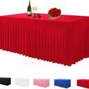 Albassa Table Skirt Spandex Table Cover for Rectangular Tables 6ft, Wrinkle Resistant Ruffles Elastic Table Cover and Table Skirt for Banquets, Weddings, Parties (Red, 6ft 1Pack)