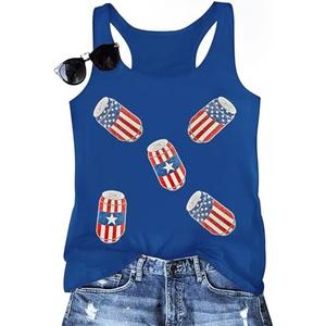 OCURHU Fourth of July Tank Top Women Patriotic American Flag Sleeveless Camis Shirt Novelty Graphic Muscle Vest Tops Blue, Medium