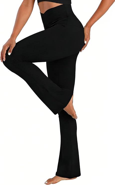 Sunzel No Front Seam Flare Leggings for Women with Pockets Hidden Butt Lifting Scrunch Tummy Control Mini Flared Yoga Pants 32" Inseam