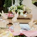 WellSign Easter Bunny Table Wooden Sign Decorations for Home, 3 Pieces Farmhouse Rabbit with Pompom Ball for Tabletop tiered tray Shelf Mantel Party Outdoor Indoor Decor