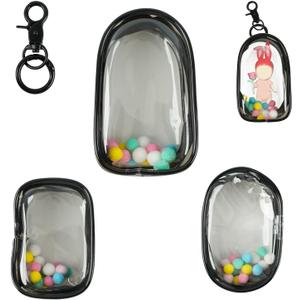 3 Pcs Clear Figure Display Bag with Keychain,Clear Keychain Pouch Blind Box Organizer,Hanging Small Doll Storage Bag,Collectibles Display Case for Mystery Boxes (Black-Rectangular,Oval,Cabin)
