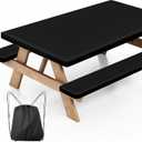 Picnic Table Cover with Bench Covers, Fitted 6ft Waterproof Tablecloth Set for Outdoor Camping & RV - Includes 1 Table Cover & 2 Bench Covers with Drawstring Storage Bag, 30"x72", Solid Black
