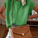 Saodimallsu Womens Summer Cap Sleeve Tops Casual Crew Neck Loose Fit Knit Lightweight Sweater Pullover Top (Green, L)