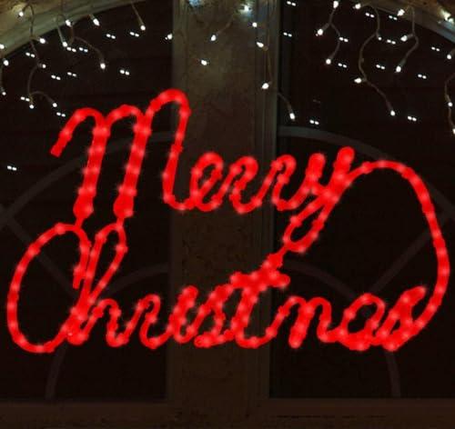 LAMPHOME [Large 24"x13.5" 180 LED Merry Christmas Neon Motif Super-Bright Red LEDs Outdoor Christmas Decoration with UL Standard Adaptor Waterproof for Outdoor Home Party Wall Hanging Holiday