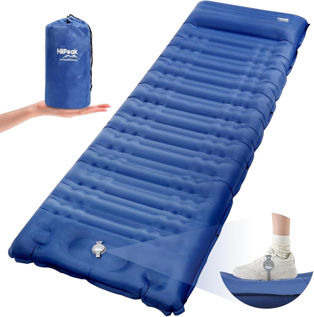HiiPeak Sleeping Pad - Ultralight Inflatable Sleeping Mat with Built-in Foot Pump, Durable Compact Waterproof Camping Air Mattress for Camping, Backpacking, Hiking, Tent Trap Traveling (Navy Blue)