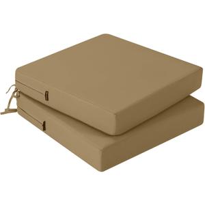 idee-home Outdoor Chair Cushions Set of 2, Waterproof Outdoor Seat Cushions for Patio Furniture, Outside Replacement Chair Pad with Ties for Lawn Deck Porch, 26.5 x 26.5 (Dark Khaki)