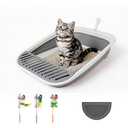 Pawise Foldable Cat Litter Box, Low Entry Collapsible Cat Litter Box with Scoop, Travel Pet Potty Pan & Anti-Splash Toilet for Kittens, Senior Cats & Disabled Cats (with Cat Teaser & Litter MatGrey)