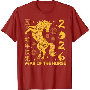 Year of The Horse Lunar Chinese New Year Zodiac T-Shirt (Red, Small)