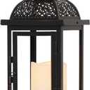 DECORKEY No Glass Lanterns Decorative Indoor & Outdoor, 15'' Candle Lantern Decorative Christmas Indoor Outdoor Decor, Vintage Metal Hanging Lanterns with LED Candle for Patio, Front Porch,Yard, Table (Large)