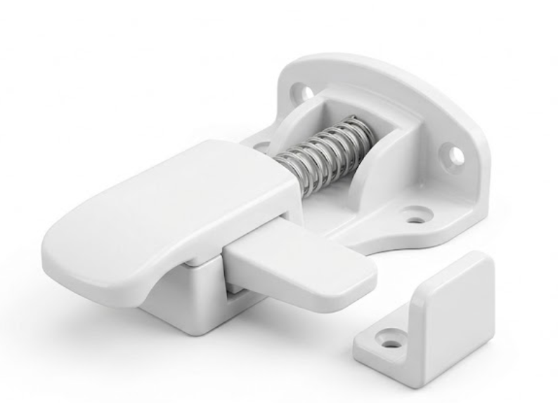 Child Safety Cabinet and Drawer Latch / Spring-Loaded Baby Proofing Lock.