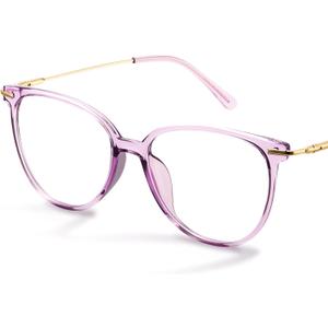 Gaoye Cute Retro Blue-Light Glasses - Mixed Material Frames, Metal Arms, Plastic Nosepads - UV400 Computer Lenses (1-clear Purple/Transparent Lens)