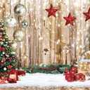 CYLYH 8X6FT Christmas Backdrop Rustic Wood Snow Backdrop Xmas Tree Gifts Background for Christmas Party Decoration Xmas Family Party Banner (Gold)